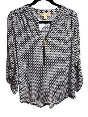 NWT Michael Michael Kors Chain Print Zip Front Top Black White L